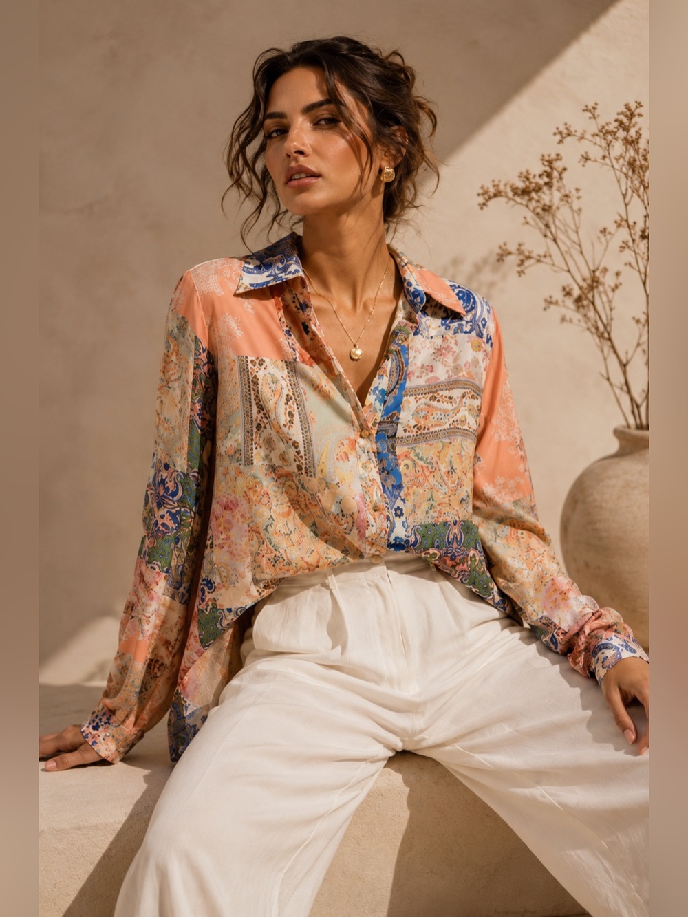 Rachel Zoe Patchwork Paisley Floral Blouse Oversized Small | Zimmermann Vibes - Picture 10 of 10